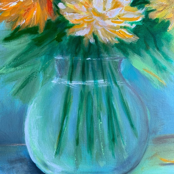 Original mixed media chrysanthemums, art floral painting Impressionism - Picture 11 of 12